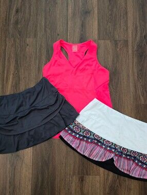 Lot Of 3 Lucky in Love Tennis Tops Shirts & Skirt Skort Pickleball L (12)